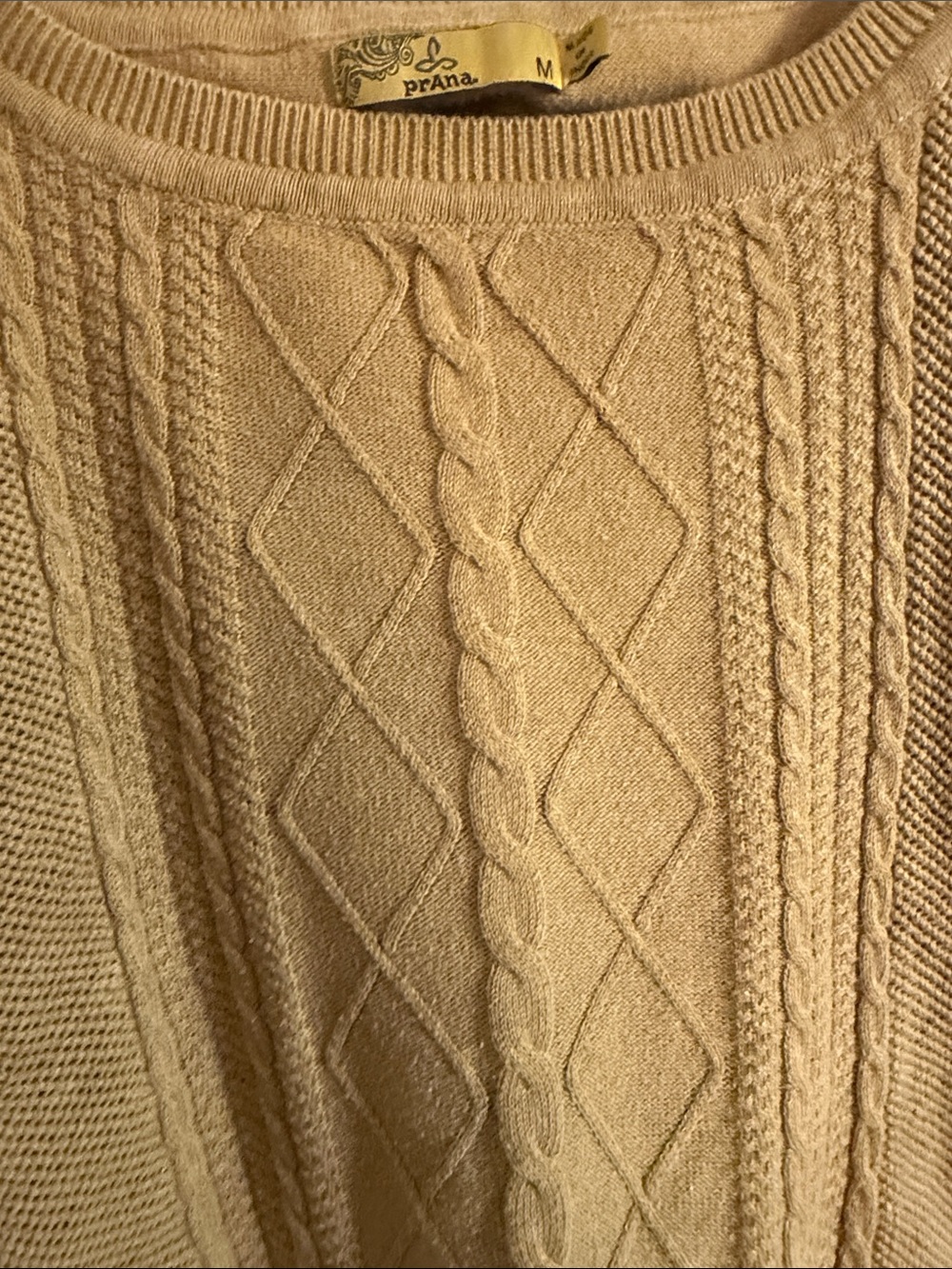 Prana Golden Cable Knit Short Sleeve Sweater Size Medium - Picture 2 of 8